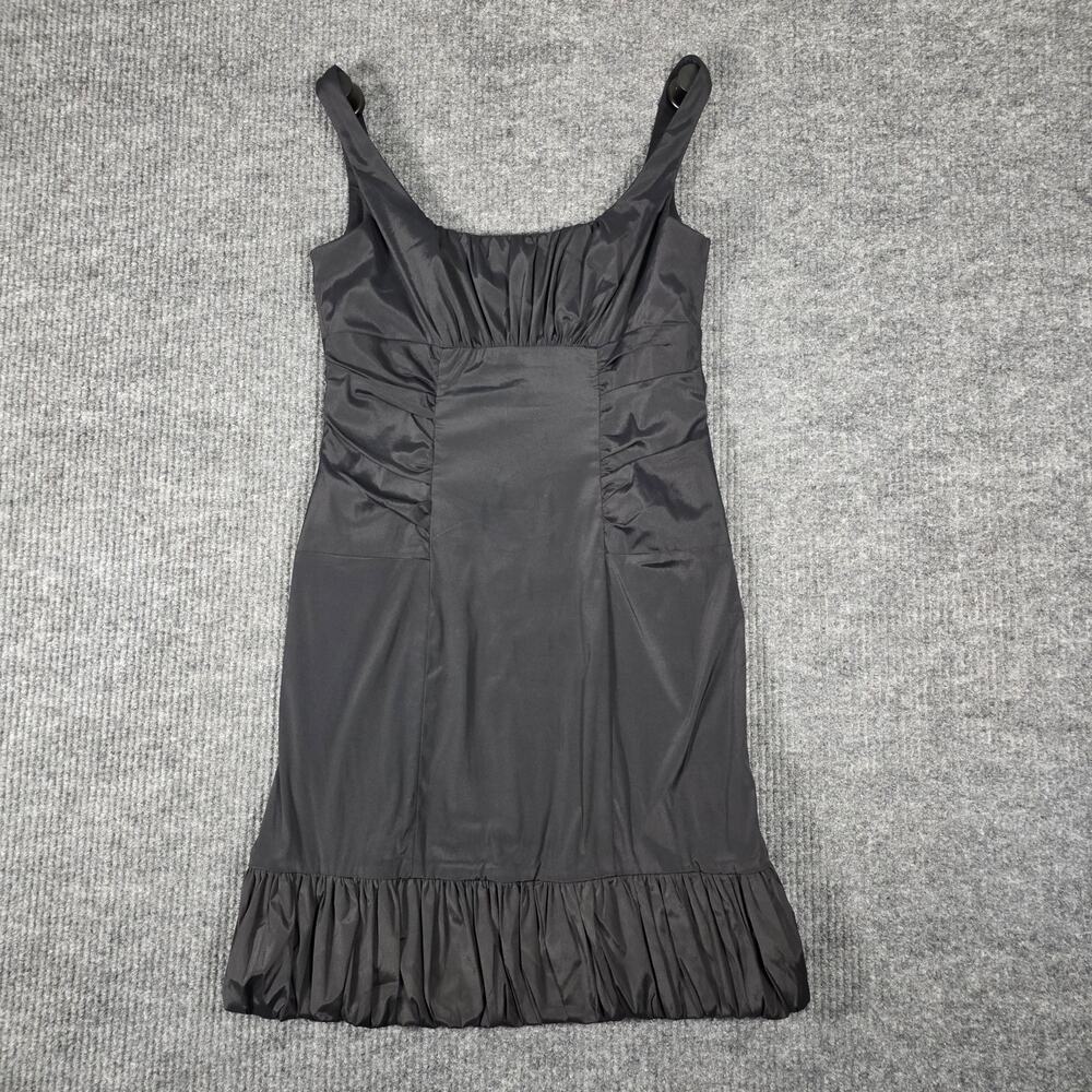 Betsy & Adam‎ Black Ruched Cocktail Dress Ruffle Hem Sleeveless Small (No Tag)